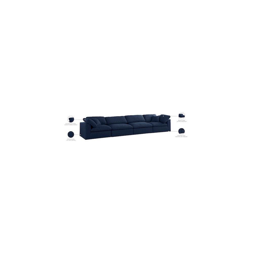Serene Navy Linen Textured Fabric Deluxe Comfort Modular Sofa. Picture 8