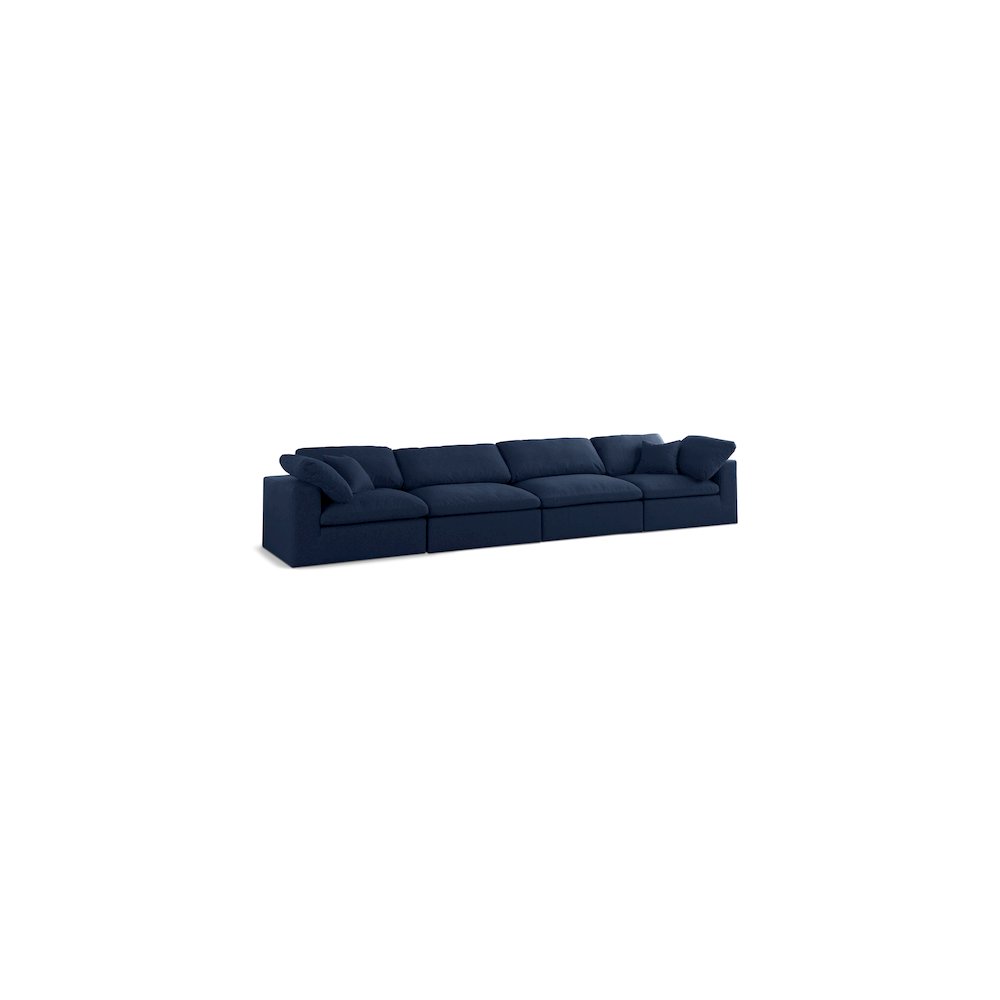 Serene Navy Linen Textured Fabric Deluxe Comfort Modular Sofa. Picture 1