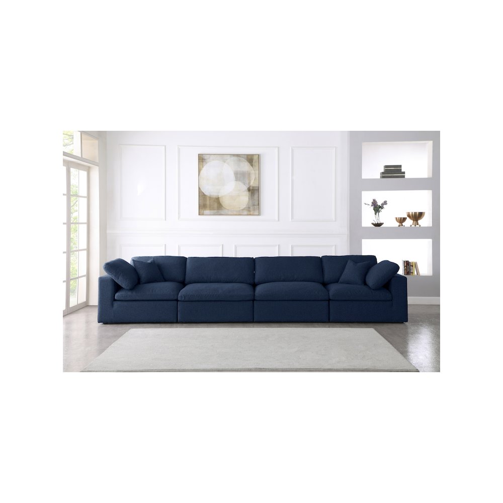 Serene Navy Linen Textured Fabric Deluxe Comfort Modular Sofa. Picture 2