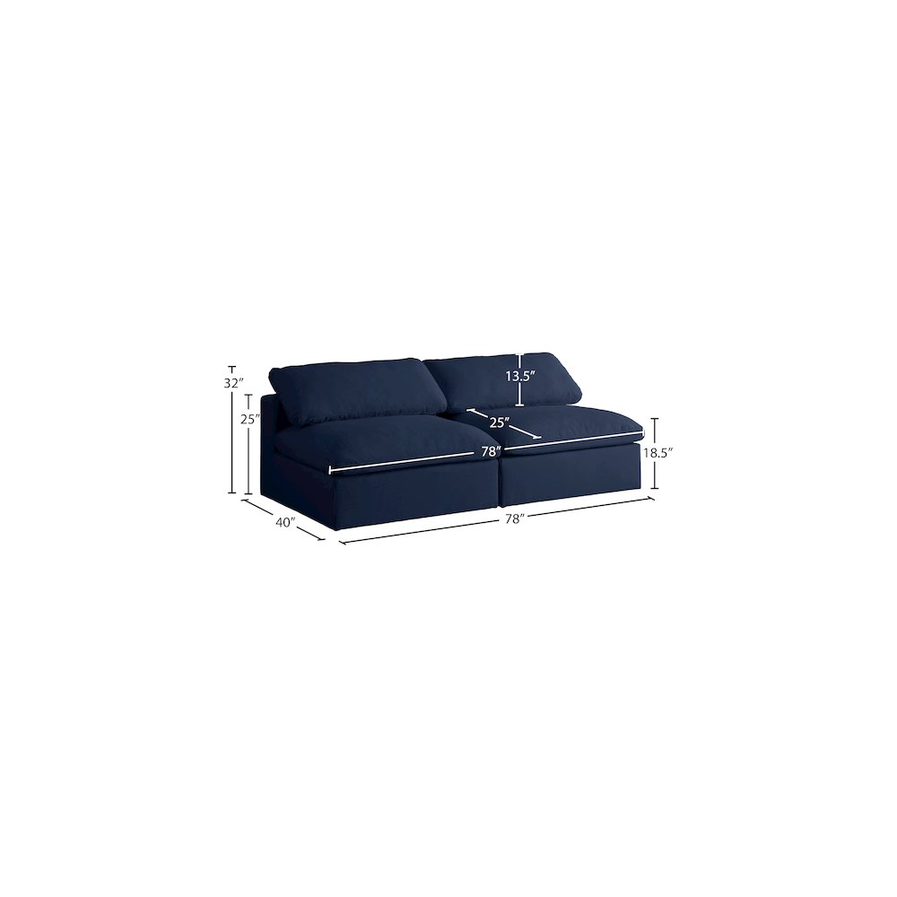 Serene Navy Linen Textured Fabric Deluxe Comfort Modular Armless Sofa. Picture 5