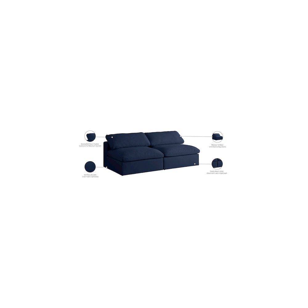 Serene Navy Linen Textured Fabric Deluxe Comfort Modular Armless Sofa. Picture 6