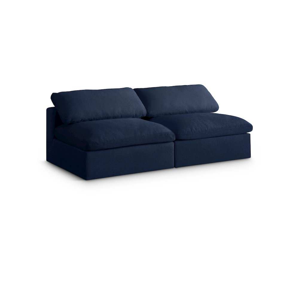 Serene Navy Linen Textured Fabric Deluxe Comfort Modular Armless Sofa. Picture 1