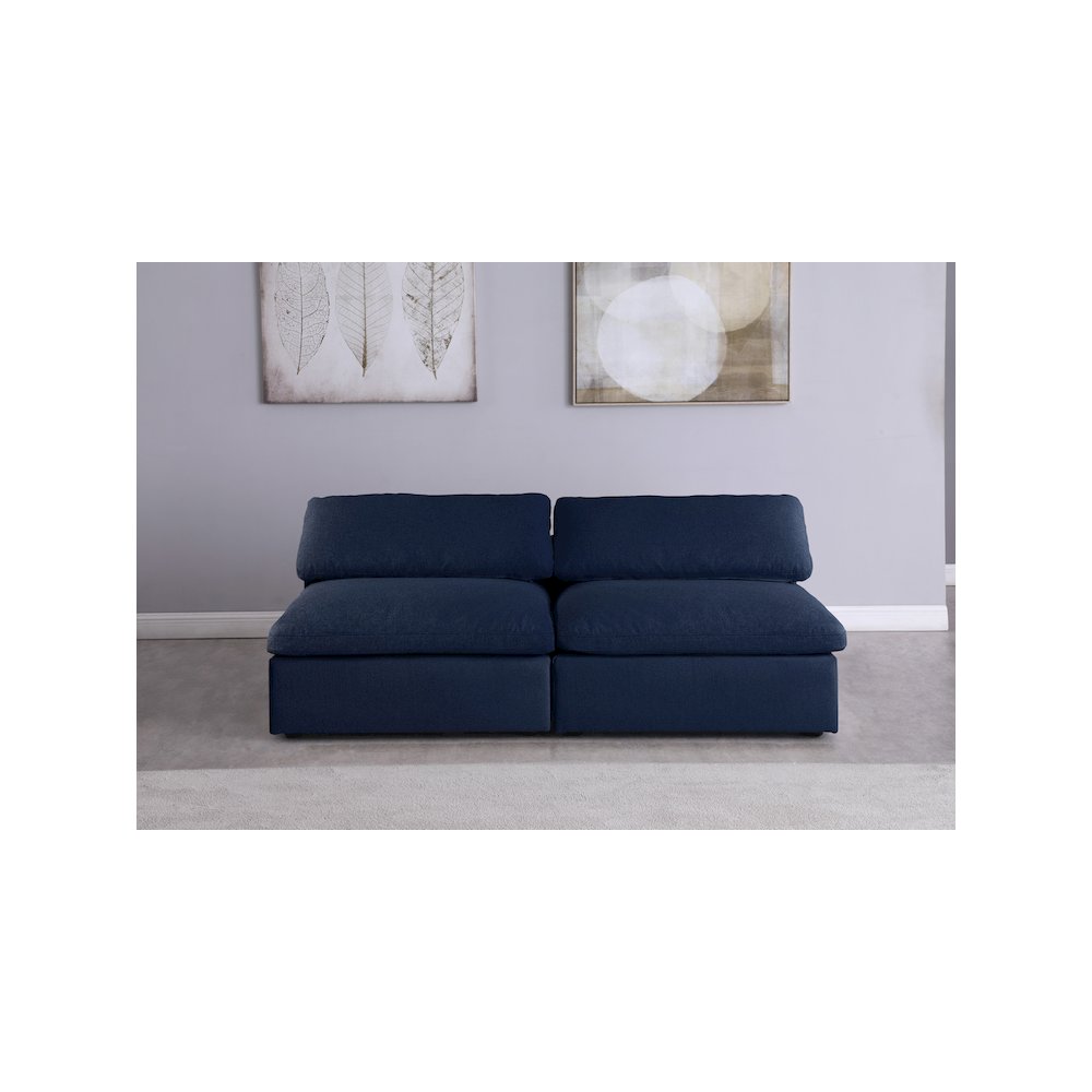 Serene Navy Linen Textured Fabric Deluxe Comfort Modular Armless Sofa. Picture 2