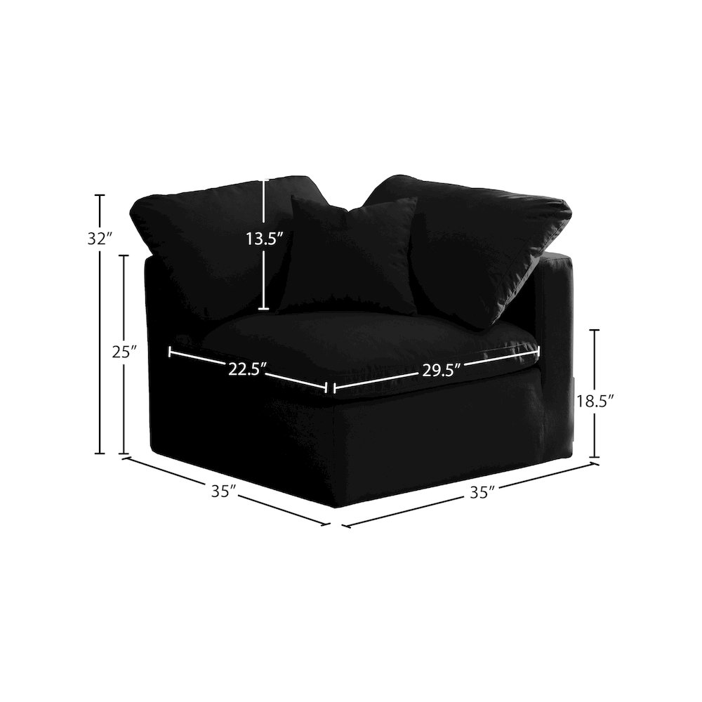 Plush Black Velvet Standard Comfort Modular Corner Chair. Picture 4