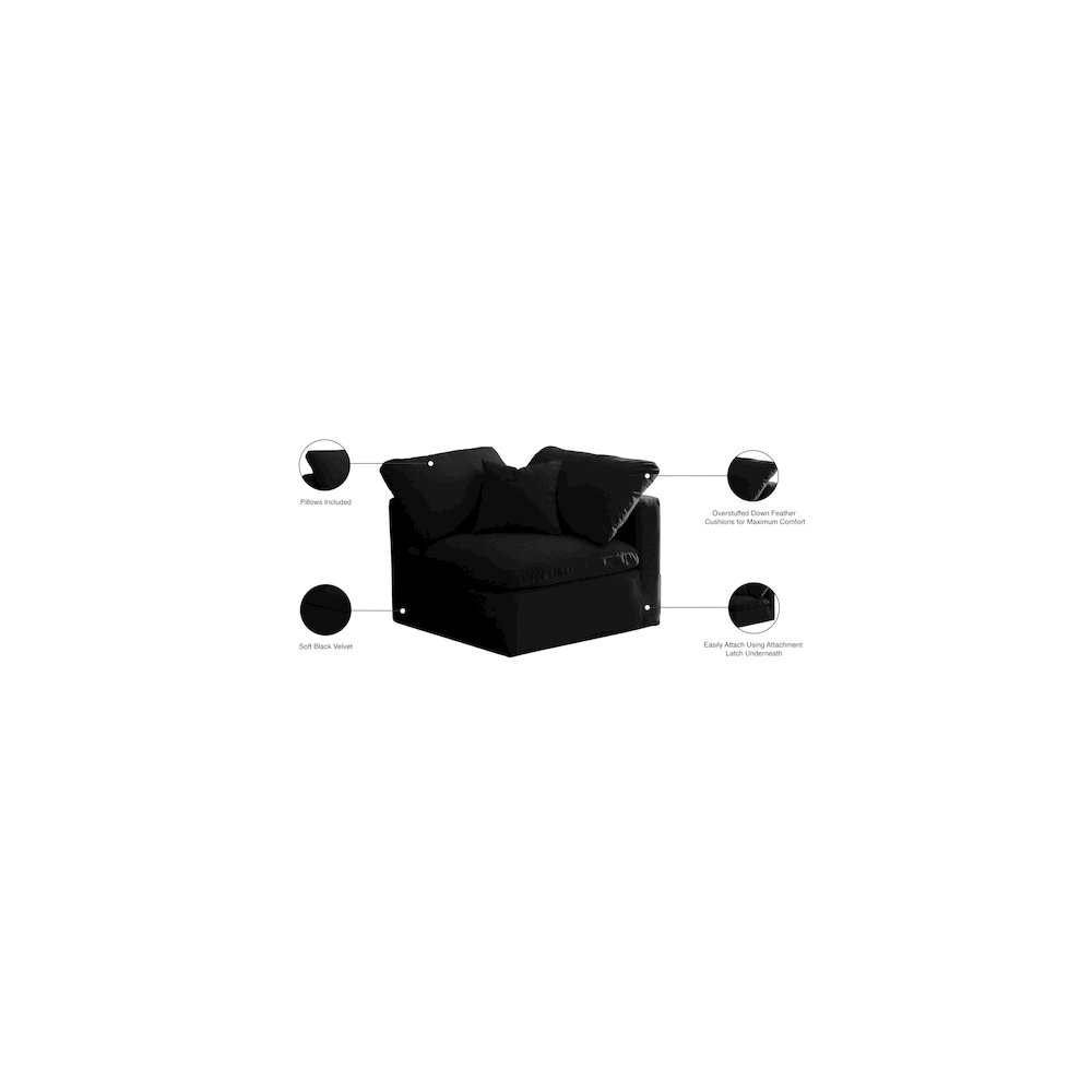 Plush Black Velvet Standard Comfort Modular Corner Chair. Picture 5