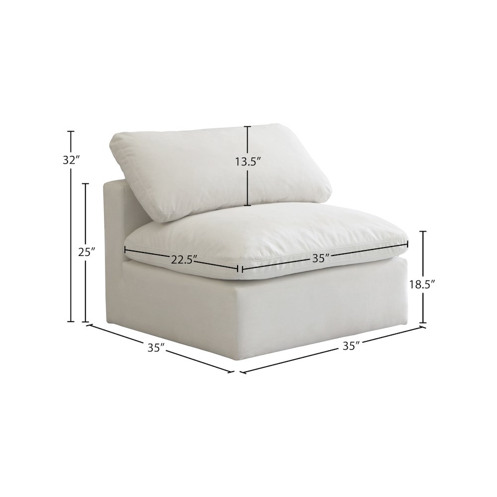 Plush Cream Velvet Standard Comfort Modular Armless Chair. Picture 5