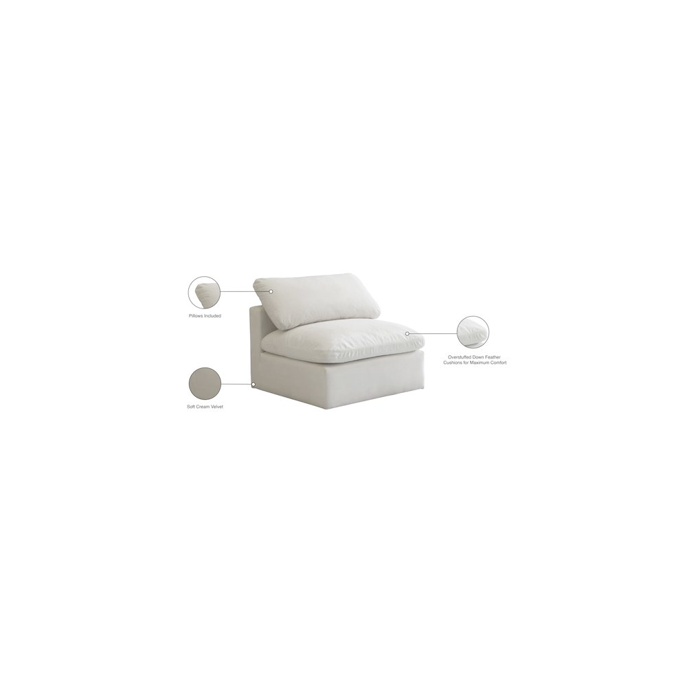 Plush Cream Velvet Standard Comfort Modular Armless Chair. Picture 6