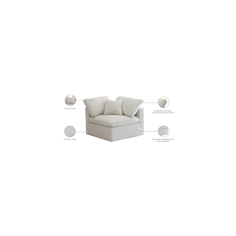 Plush Cream Velvet Standard Comfort Modular Corner Chair. Picture 5