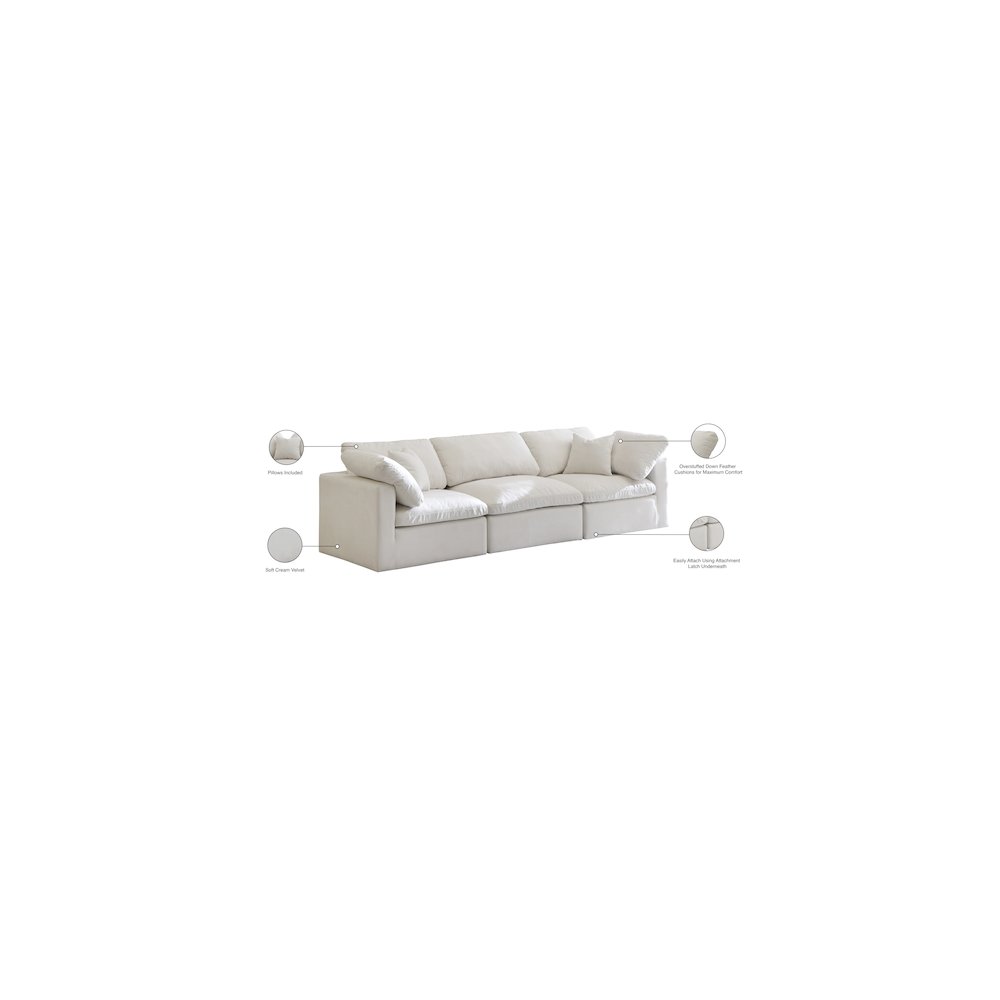Plush Cream Velvet Standard Comfort Modular Sofa. Picture 8