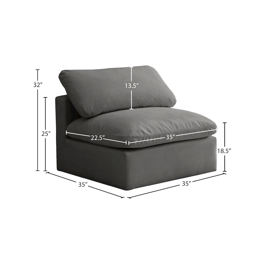 Plush Grey Velvet Standard Comfort Modular Armless Chair. Picture 5