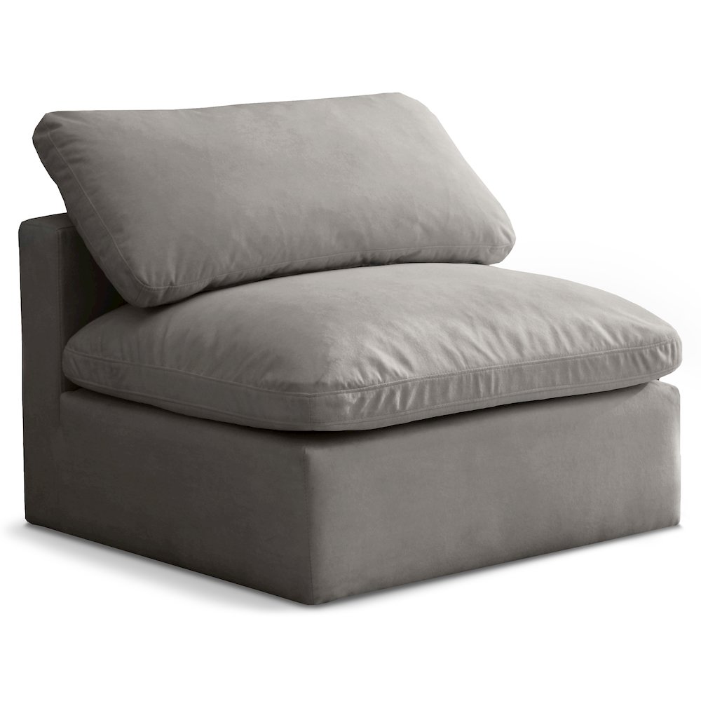 Plush Grey Velvet Standard Comfort Modular Armless Chair. Picture 1