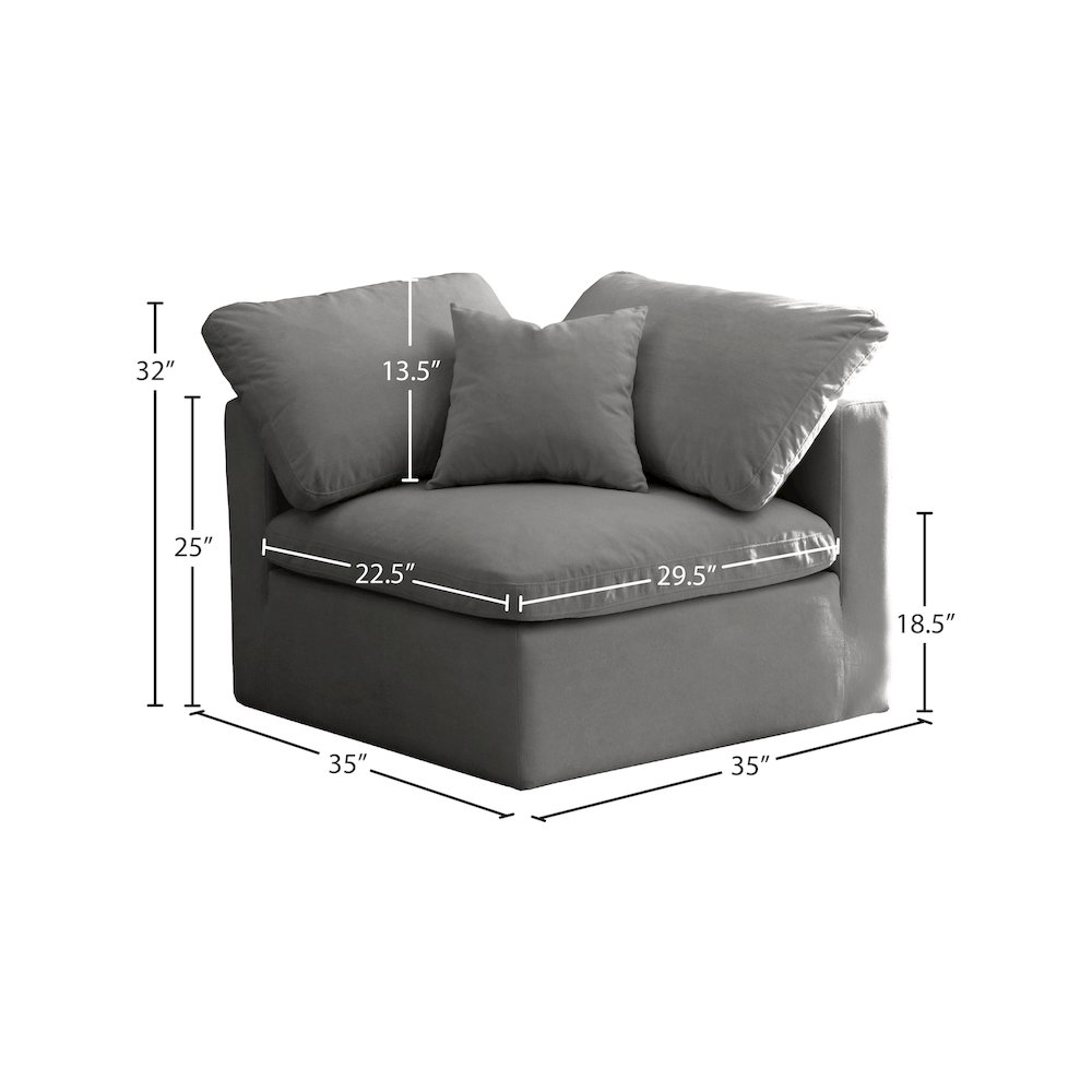Plush Grey Velvet Standard Comfort Modular Corner Chair. Picture 4