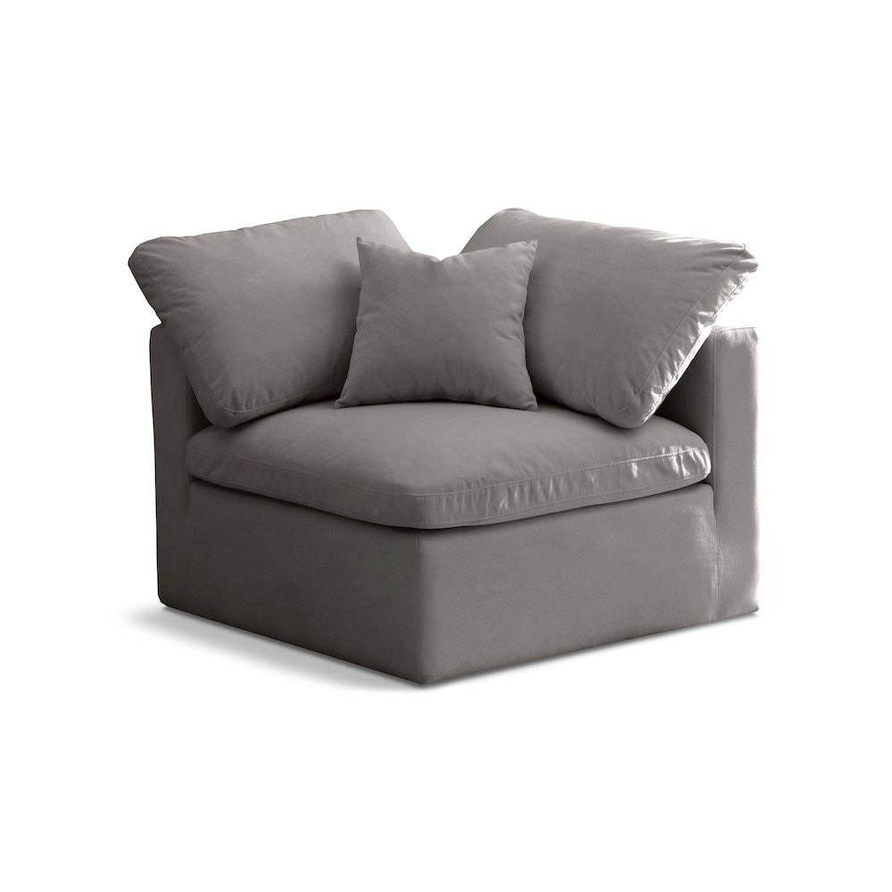 Plush Grey Velvet Standard Comfort Modular Corner Chair. Picture 1