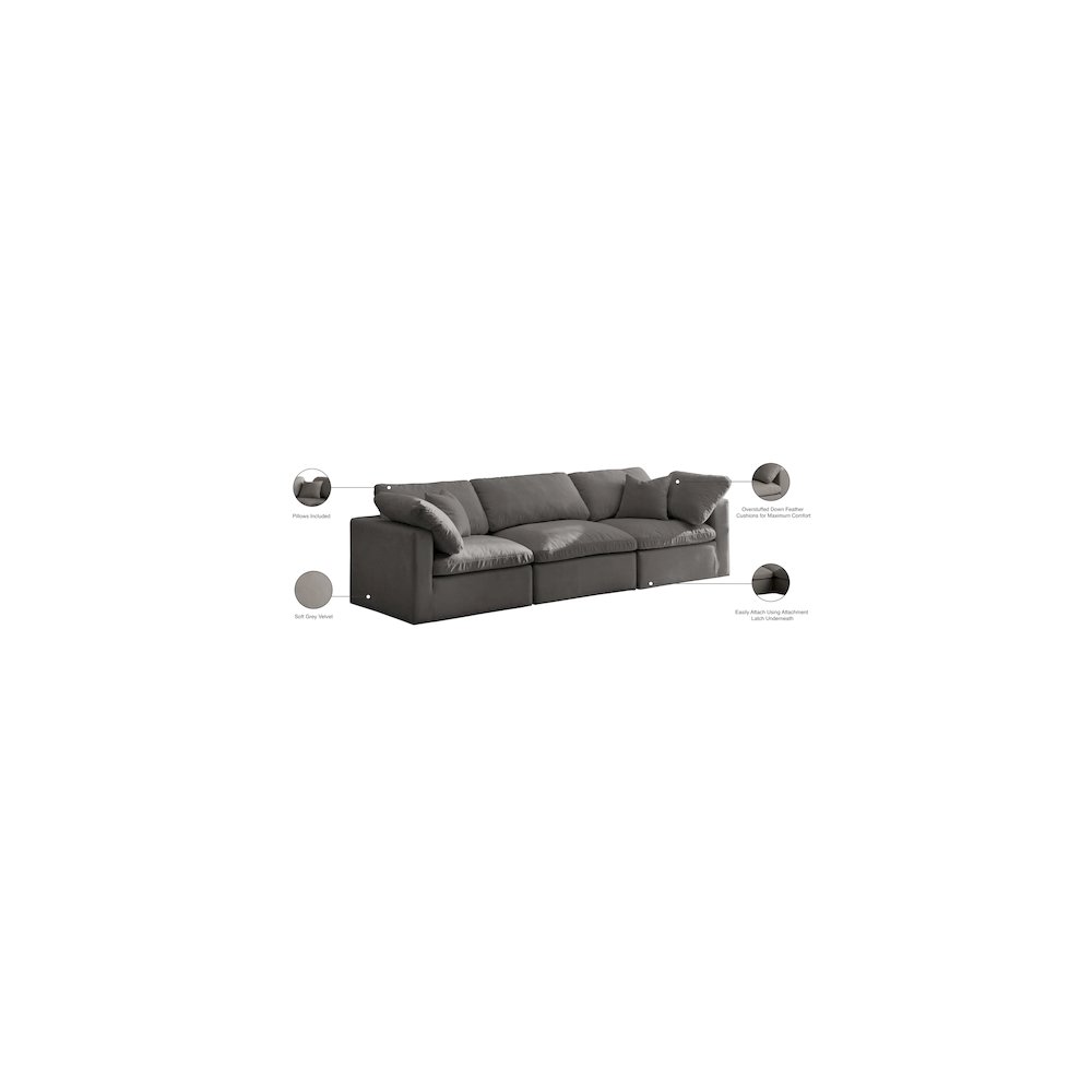 Plush Grey Velvet Standard Comfort Modular Sofa. Picture 8