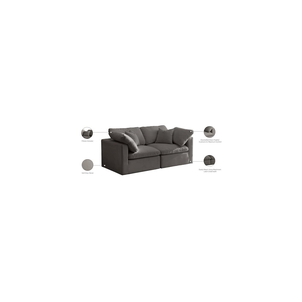 Plush Grey Velvet Standard Comfort Modular Sofa. Picture 8