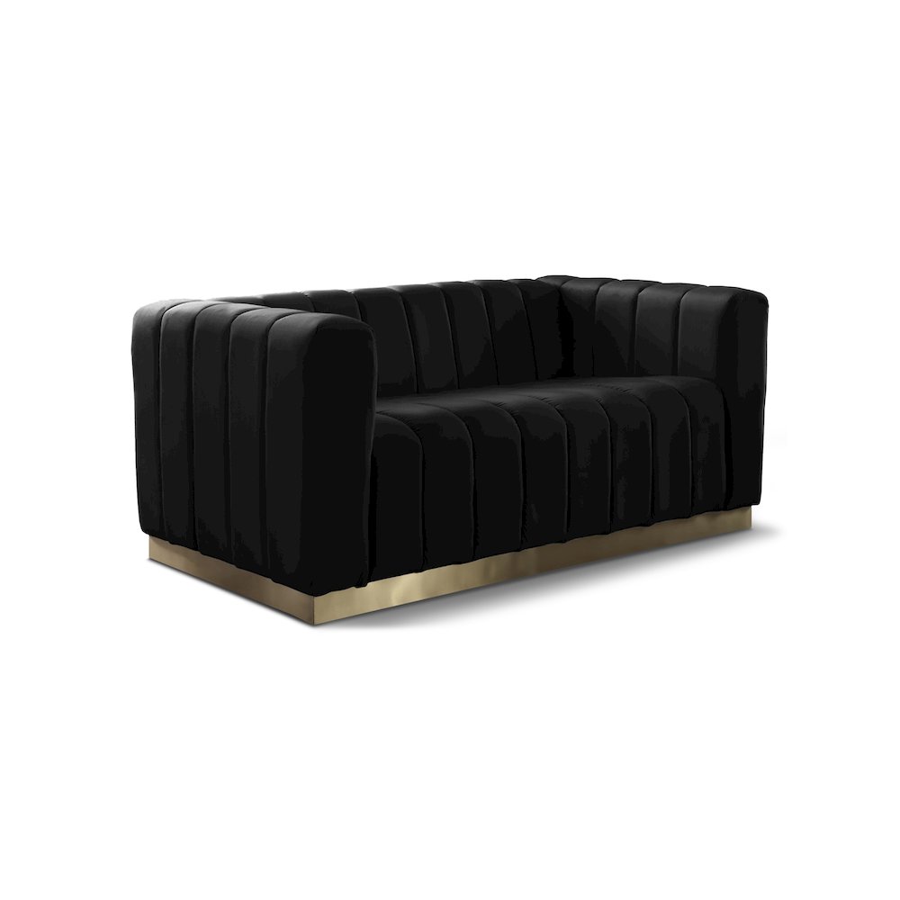 Marlon Black Velvet Loveseat. Picture 1