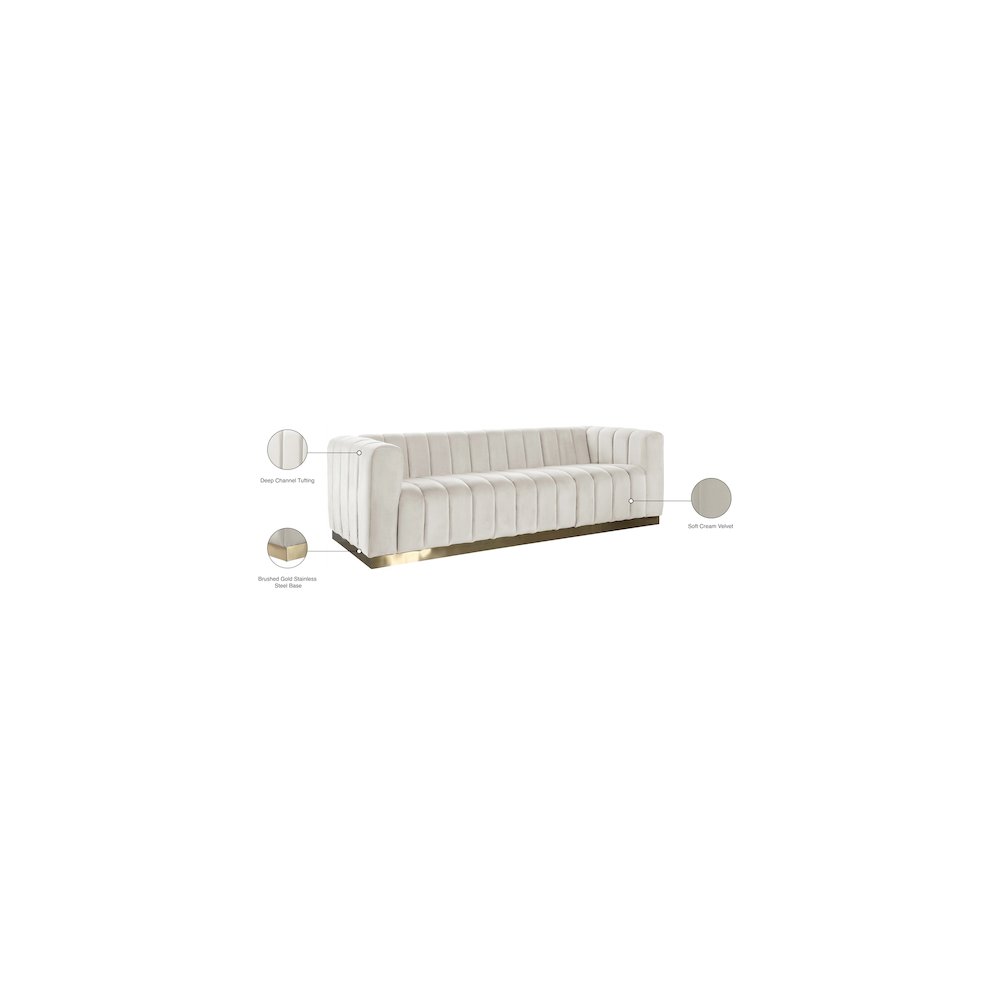 Marlon Cream Velvet Sofa. Picture 8