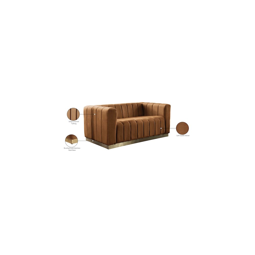 Marlon Saddle Velvet Loveseat. Picture 9