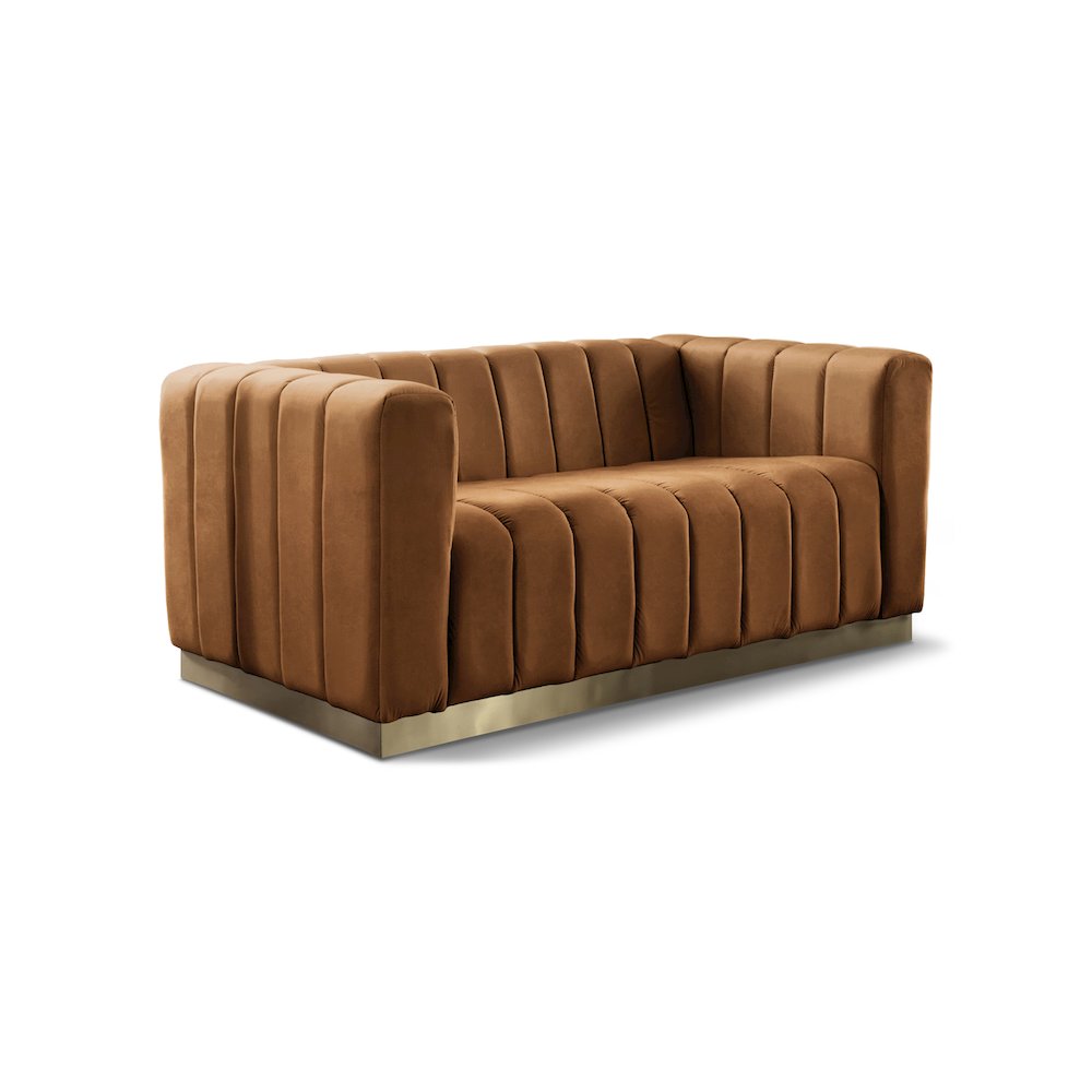 Marlon Saddle Velvet Loveseat. Picture 1