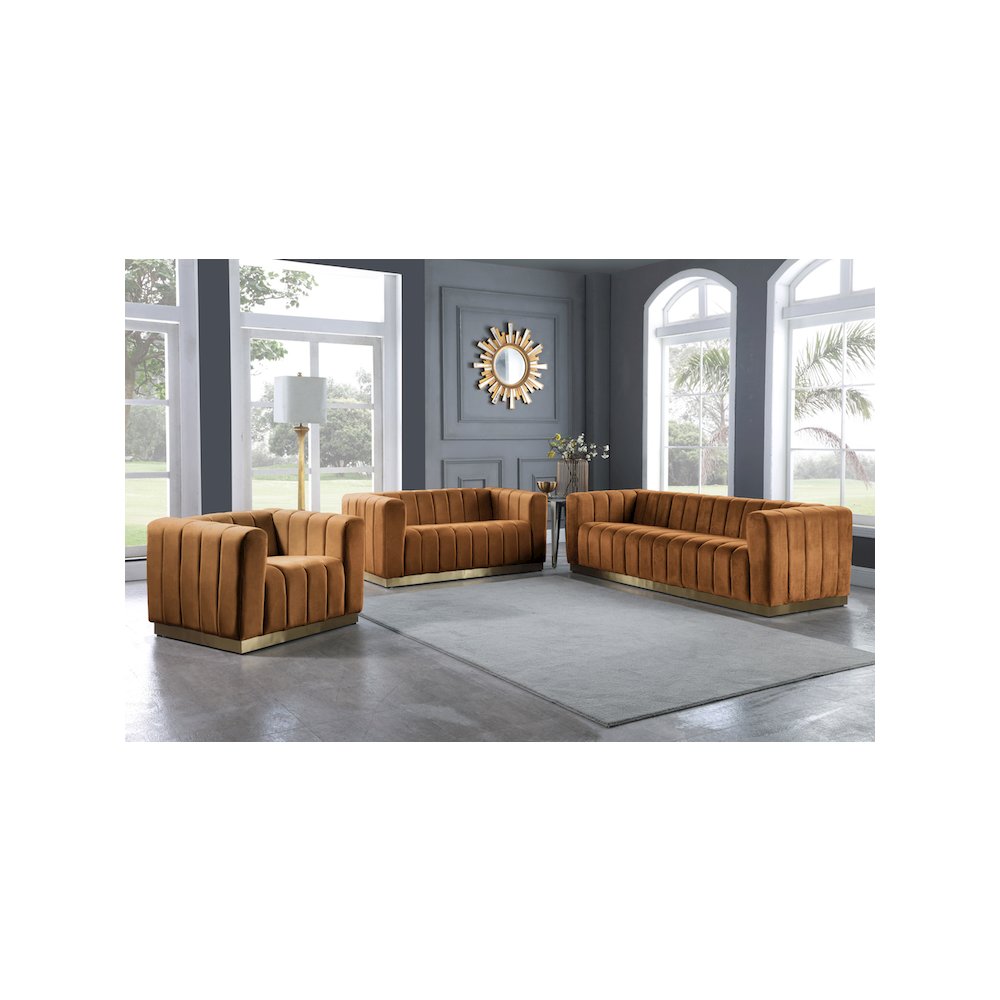 Marlon Saddle Velvet Loveseat. Picture 6