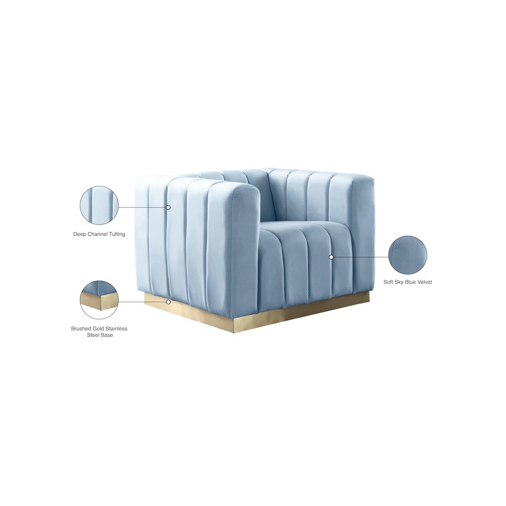 Marlon Sky Blue Velvet Chair. Picture 8