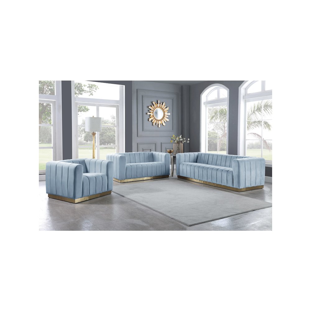 Marlon Sky Blue Velvet Chair. Picture 6