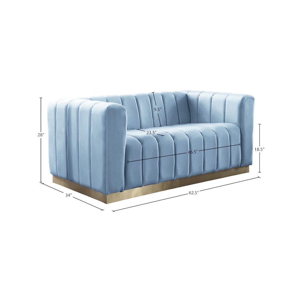 Marlon Sky Blue Velvet Loveseat. Picture 7