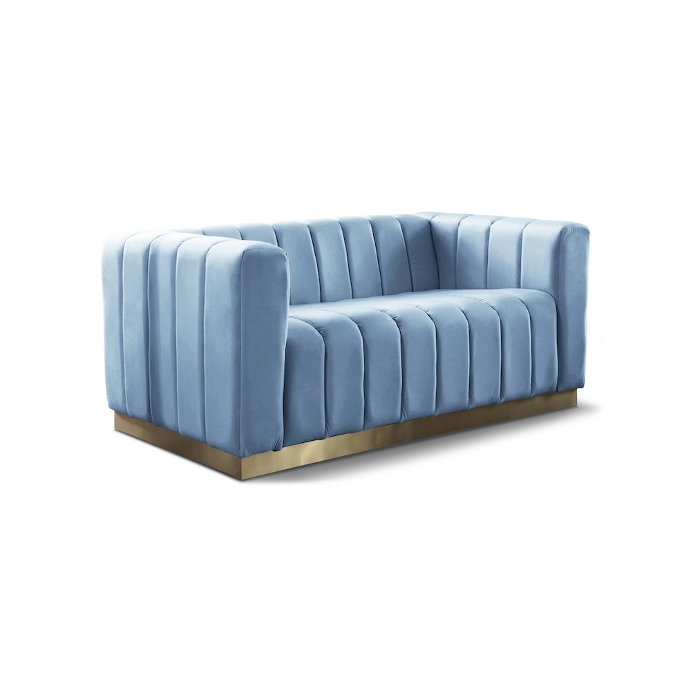 Marlon Sky Blue Velvet Loveseat. Picture 1