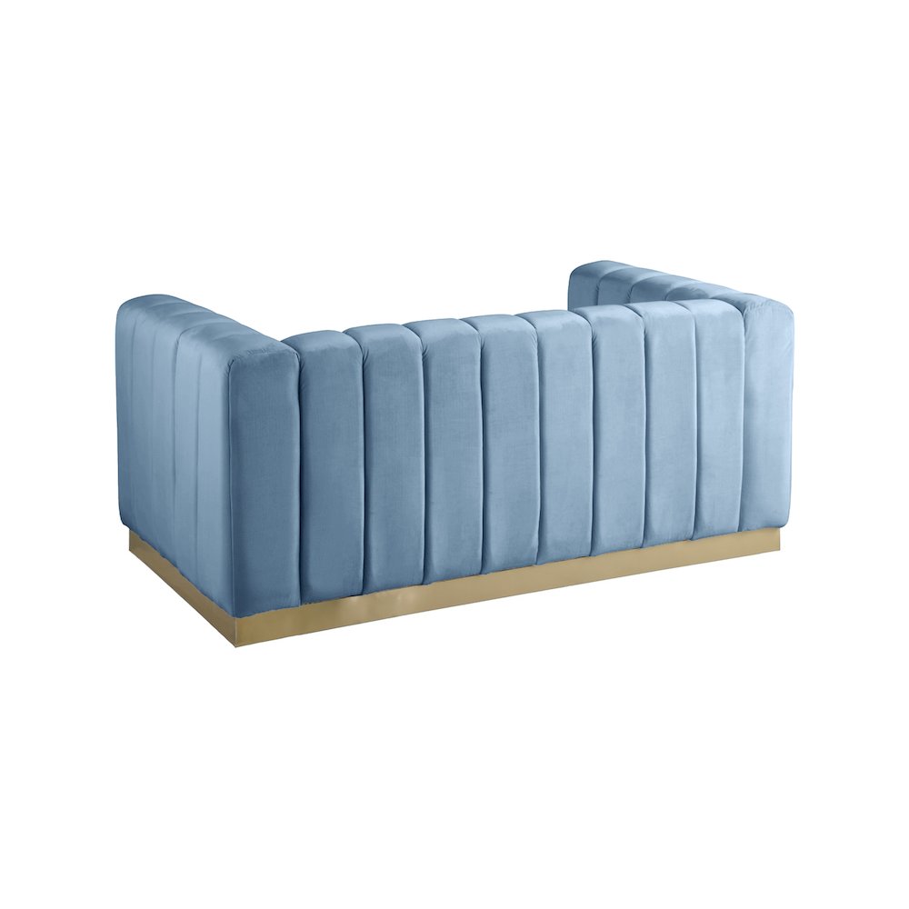 Marlon Sky Blue Velvet Loveseat. Picture 2