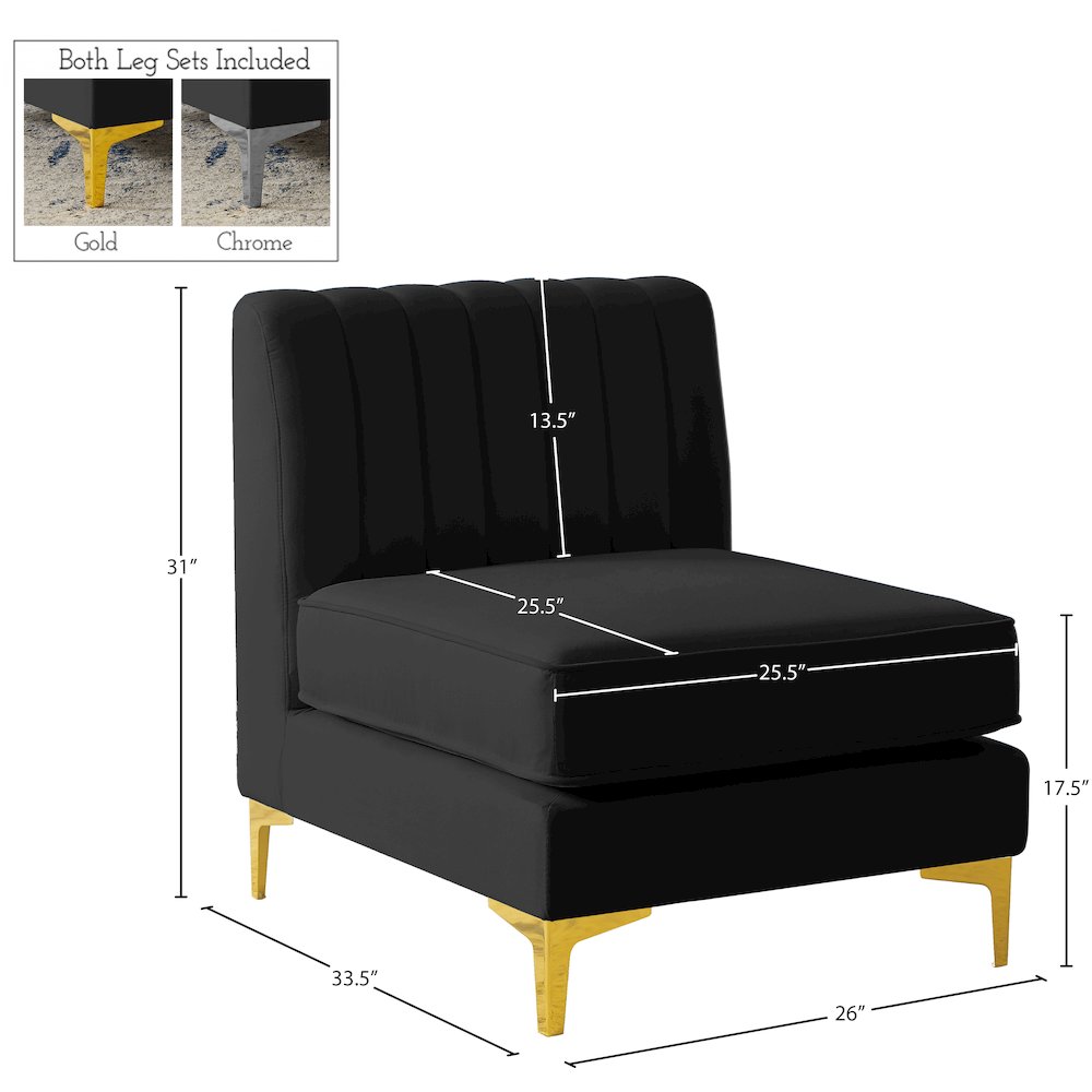 Alina Black Velvet Armless Chair. Picture 16