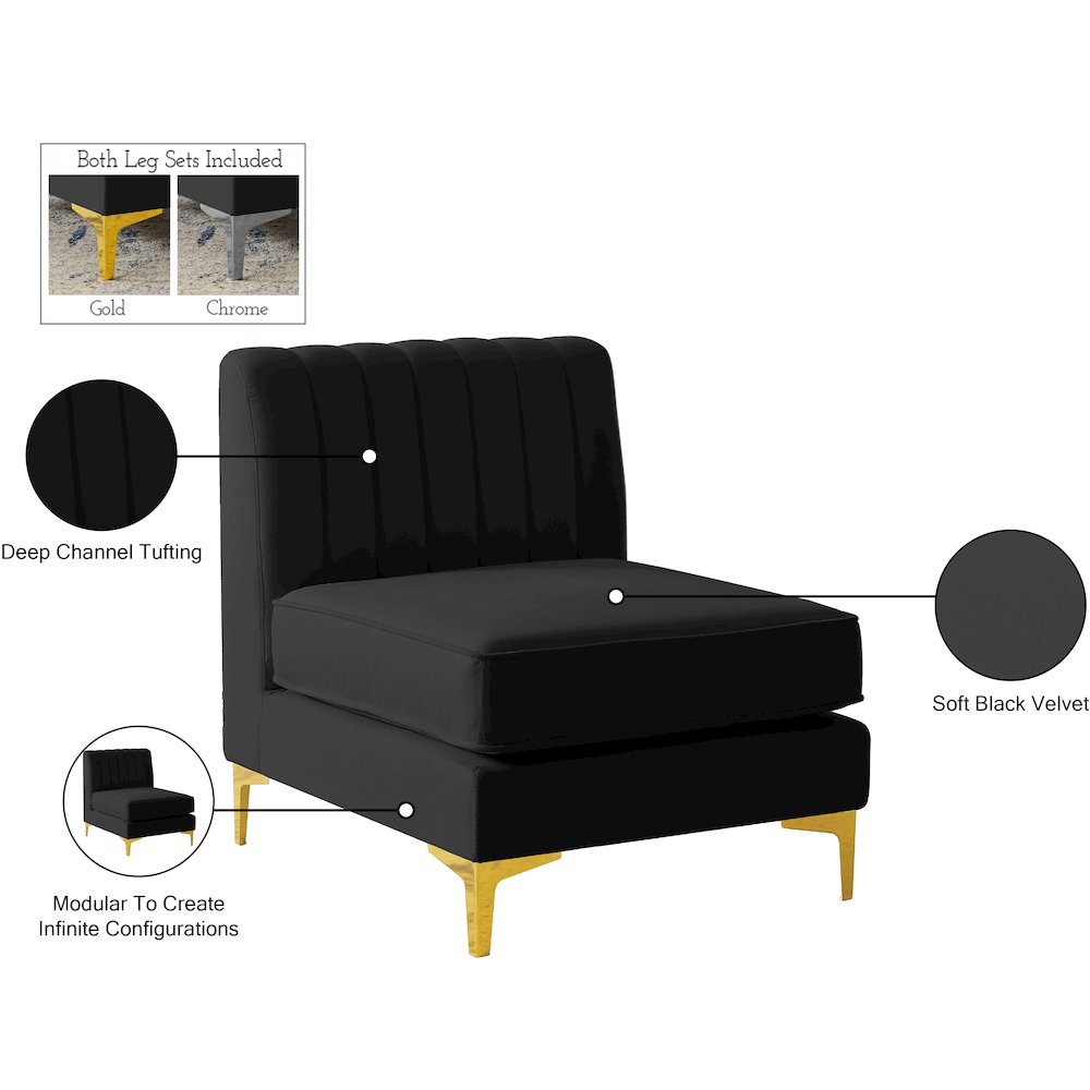 Alina Black Velvet Armless Chair. Picture 17