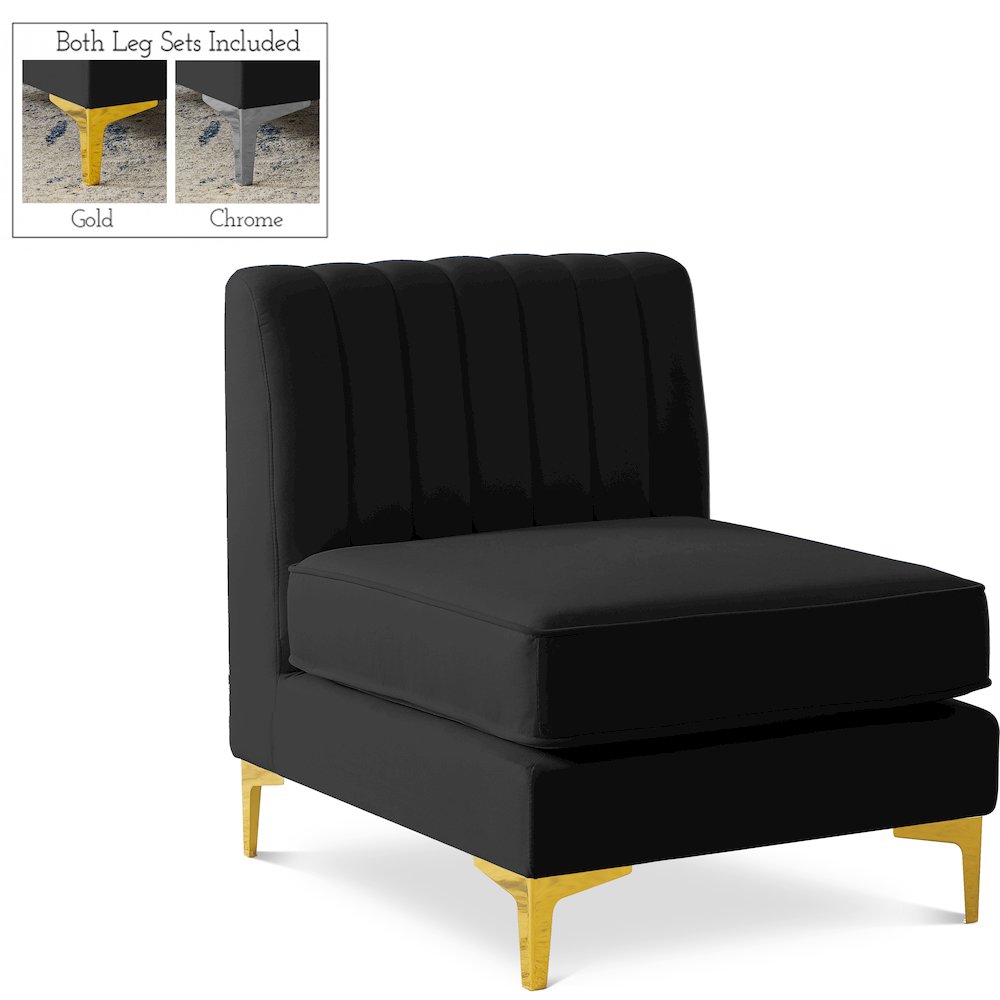 Alina Black Velvet Armless Chair. Picture 1