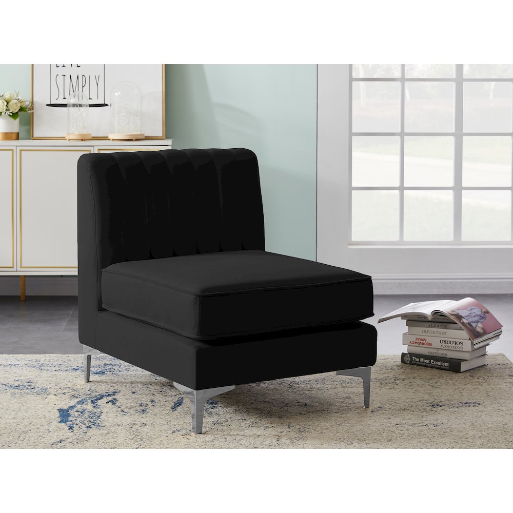 Alina Black Velvet Armless Chair. Picture 3