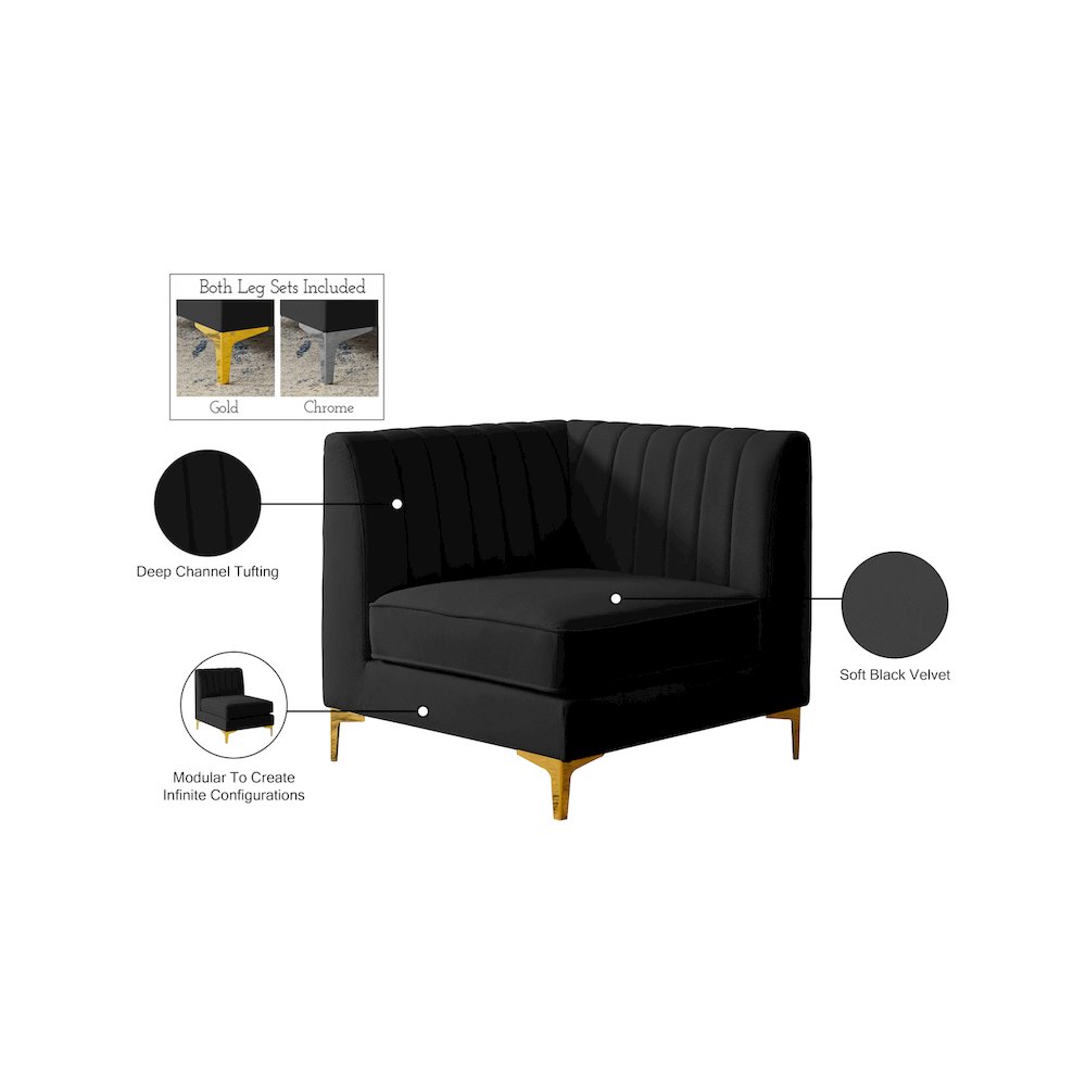 Alina Black Velvet Corner Chair. Picture 17