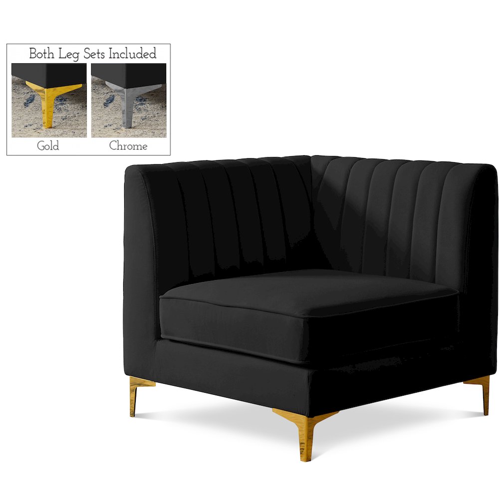 Alina Black Velvet Corner Chair. Picture 1