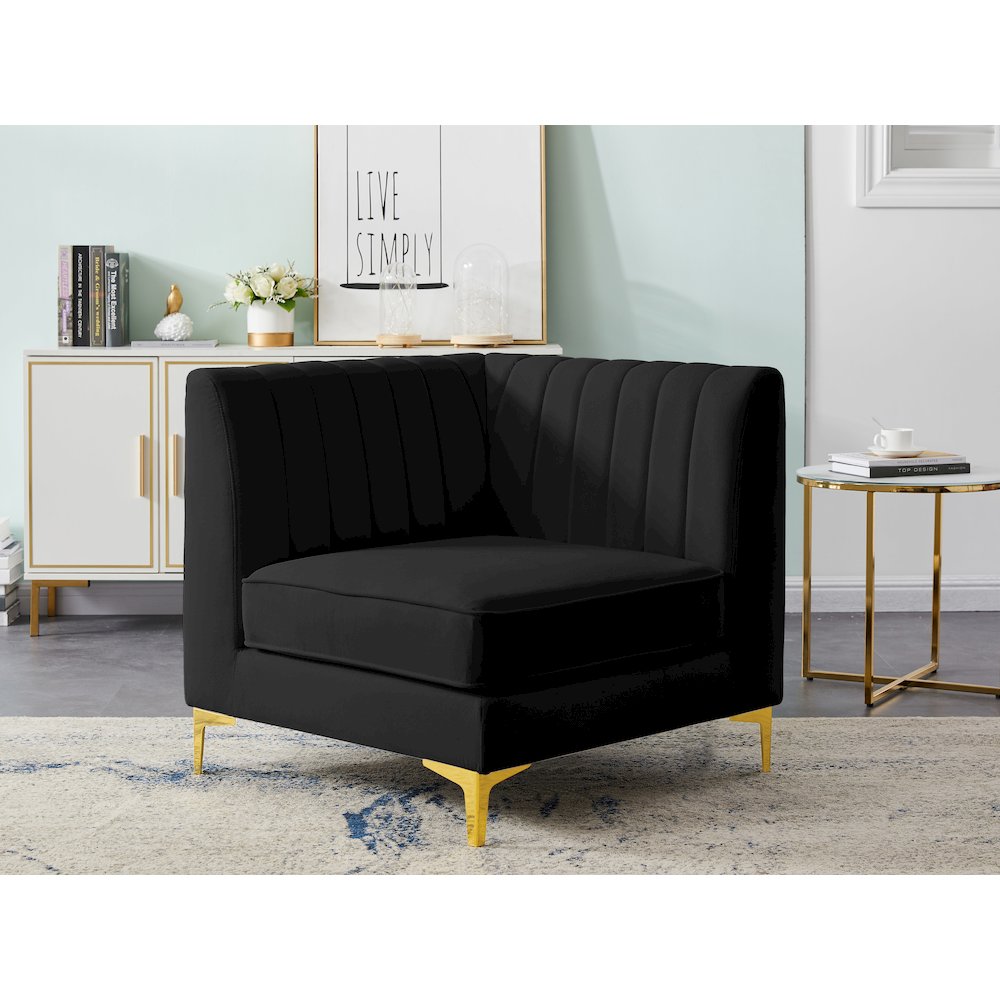 Alina Black Velvet Corner Chair. Picture 2