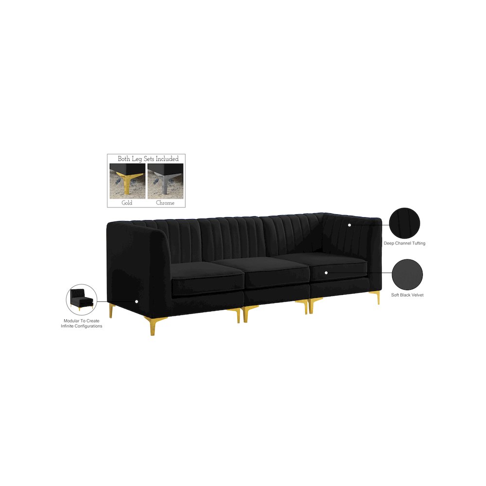 Alina Black Velvet Modular Sofa. Picture 18