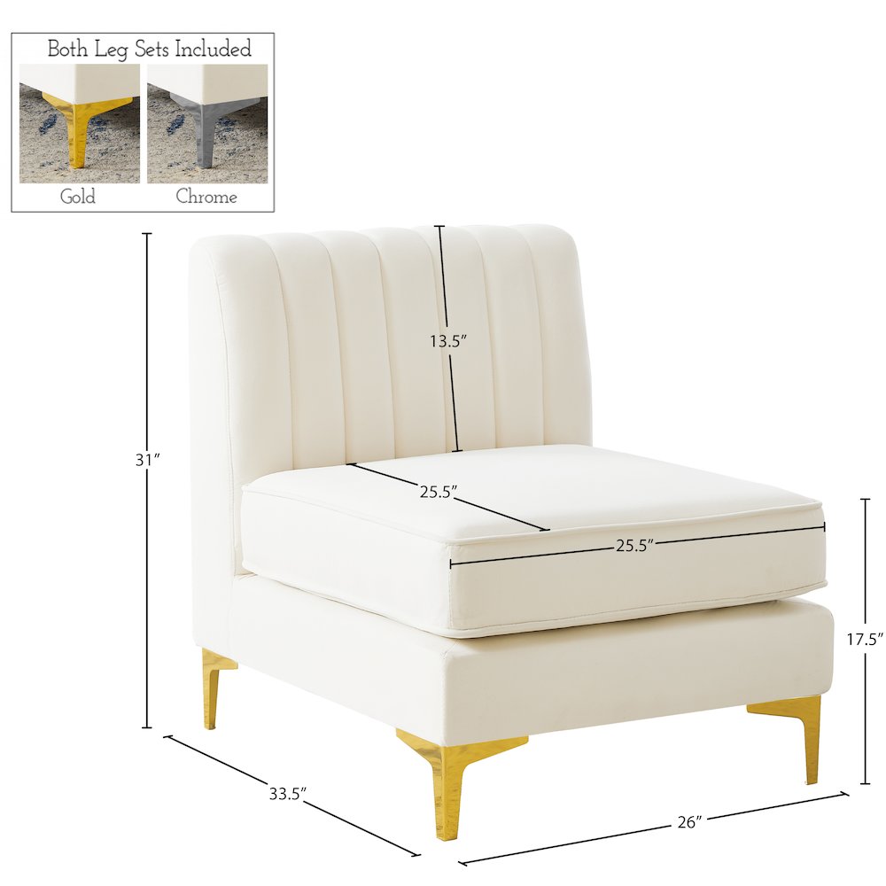 Alina Cream Velvet Armless Chair. Picture 16