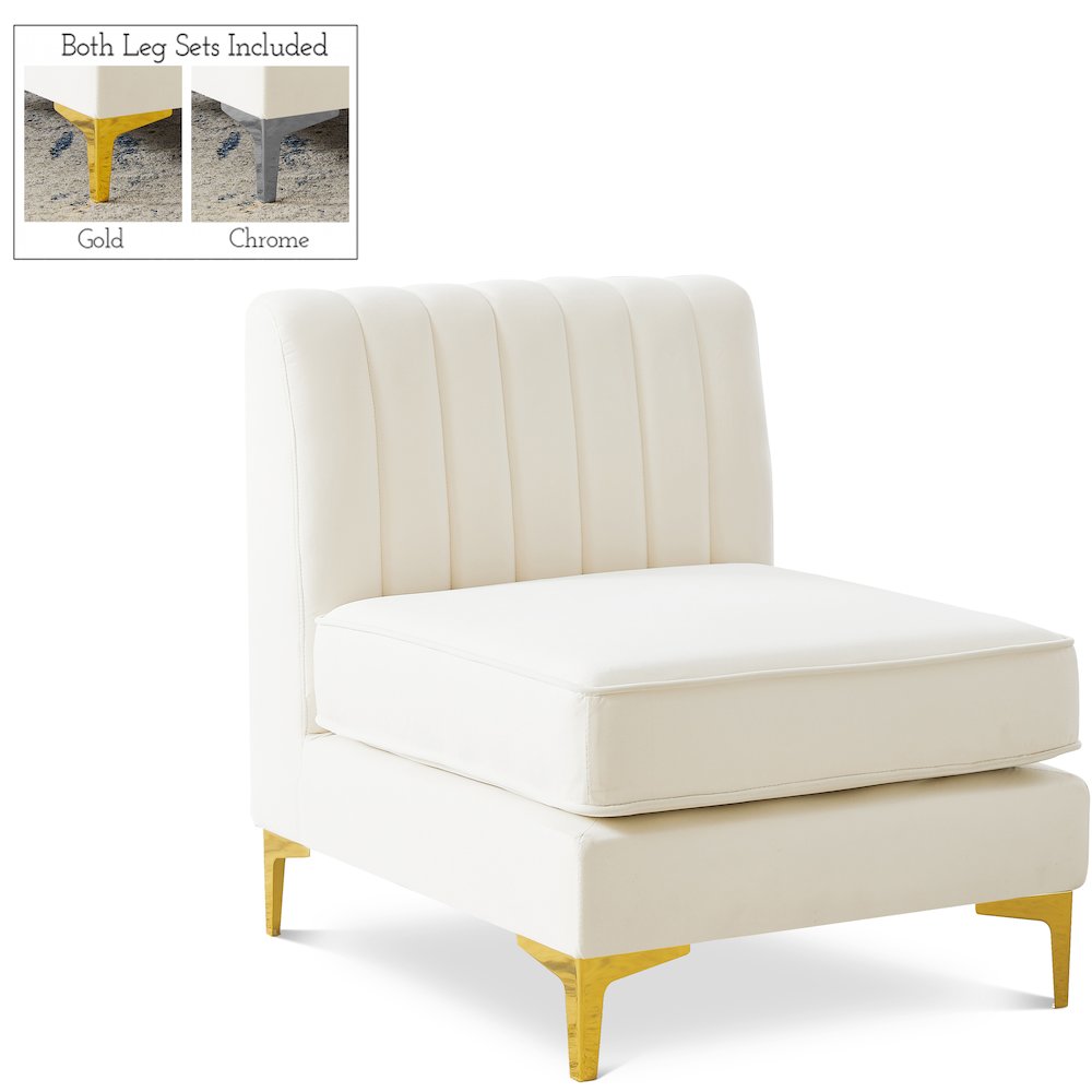 Alina Cream Velvet Armless Chair. Picture 1