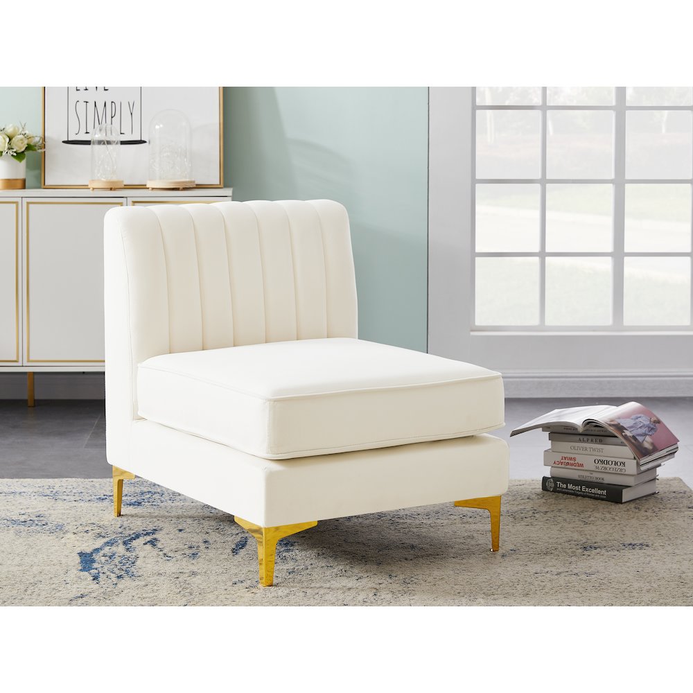 Alina Cream Velvet Armless Chair. Picture 2