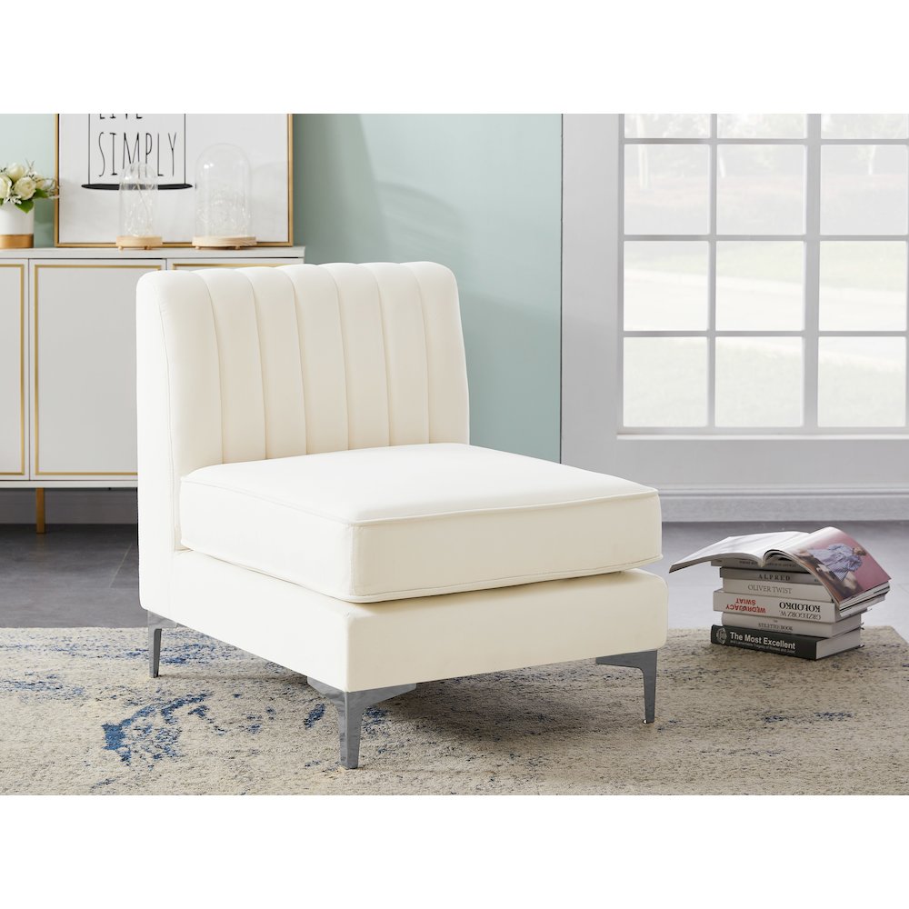 Alina Cream Velvet Armless Chair. Picture 3
