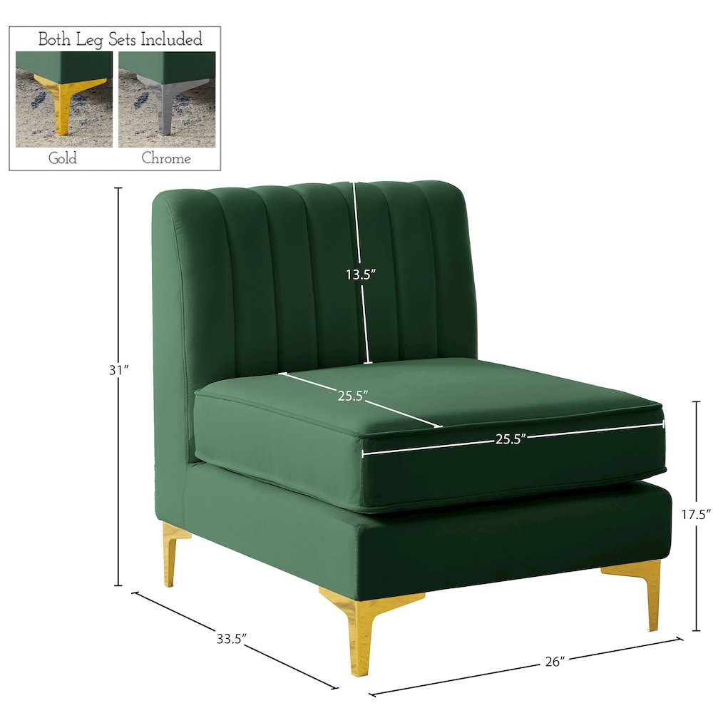 Alina Green Velvet Armless Chair. Picture 16