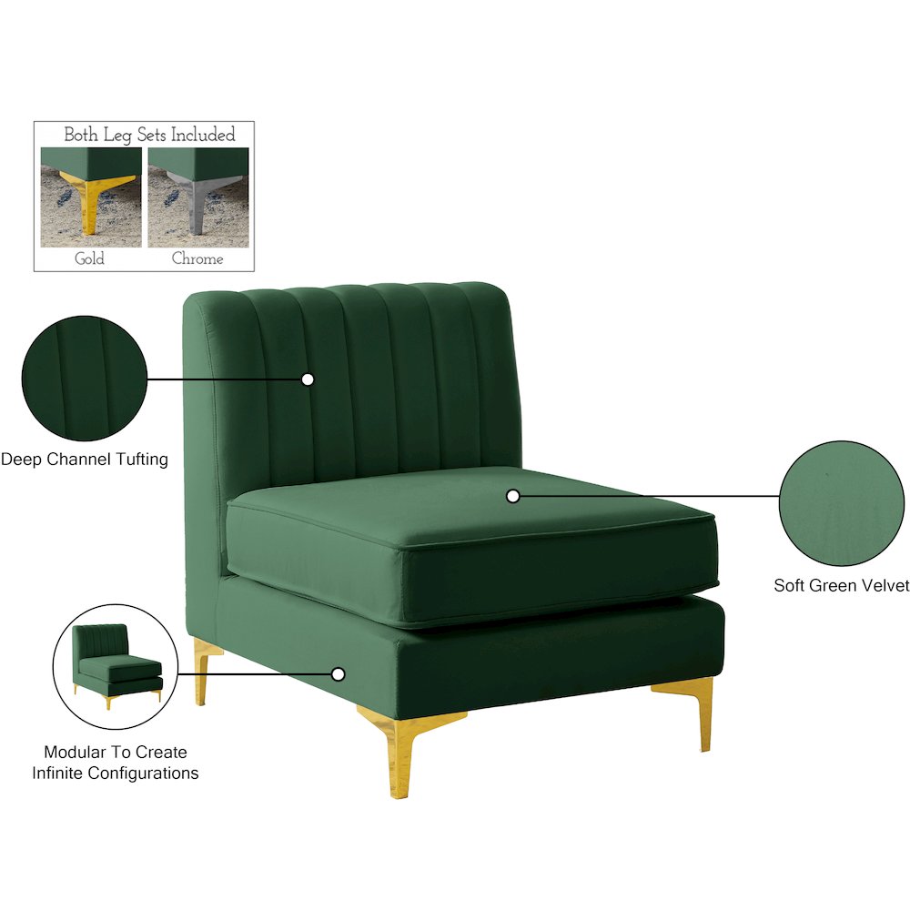 Alina Green Velvet Armless Chair. Picture 17