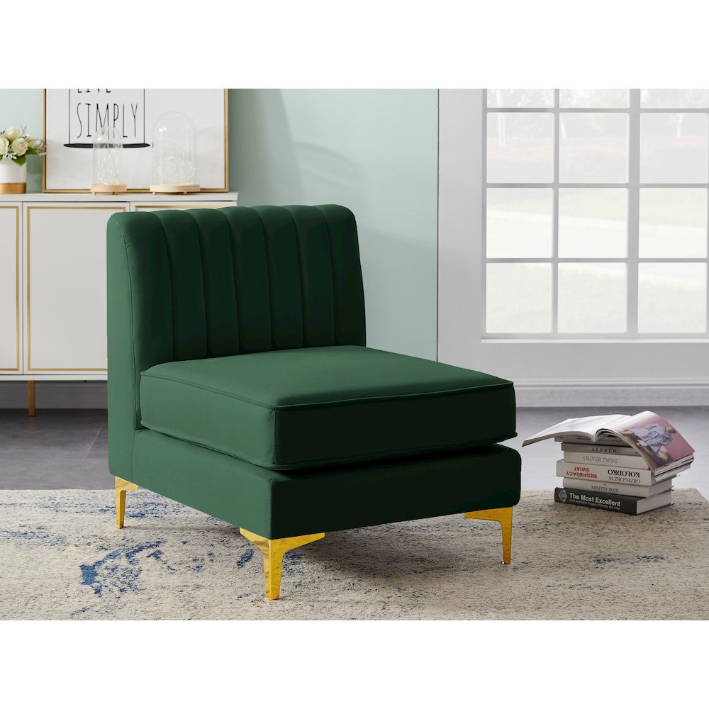 Alina Green Velvet Armless Chair. Picture 2