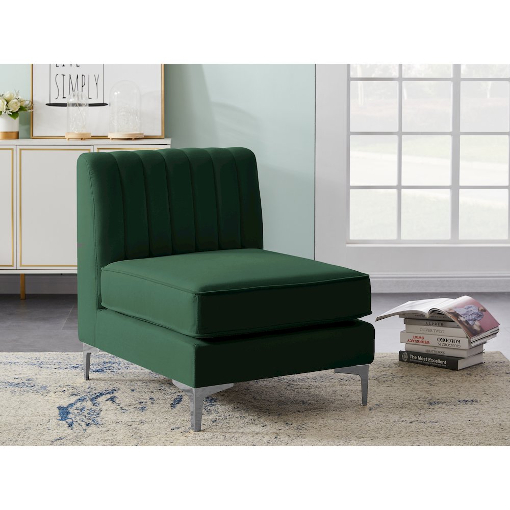 Alina Green Velvet Armless Chair. Picture 3
