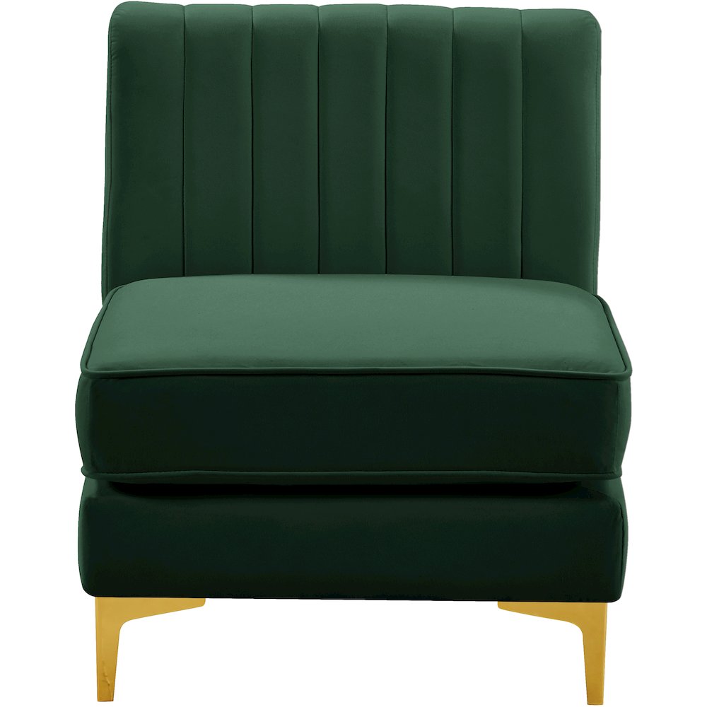 Alina Green Velvet Armless Chair. Picture 5