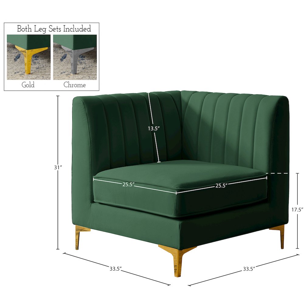 Alina Green Velvet Corner Chair. Picture 16