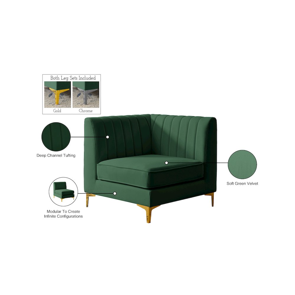 Alina Green Velvet Corner Chair. Picture 17