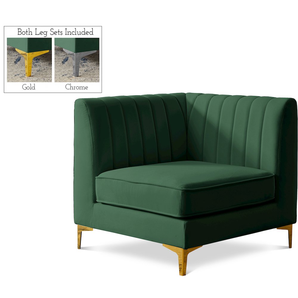 Alina Green Velvet Corner Chair. Picture 1