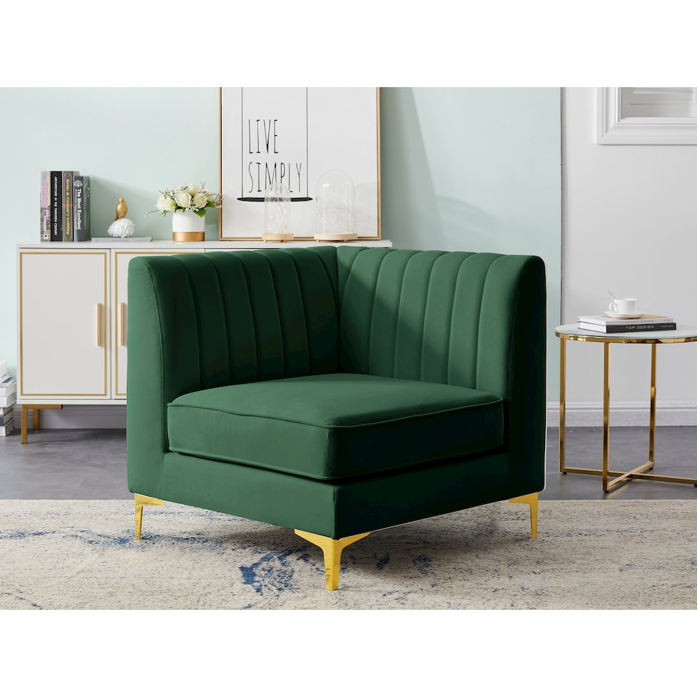 Alina Green Velvet Corner Chair. Picture 2